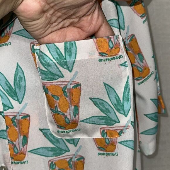 Bouffants & Broken Hearts L White Teal Orange Lemonade Print PJ Short Set - Picture 11 of 16